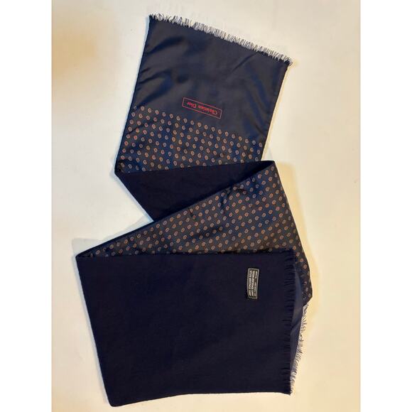 CHRISTIAN DIOR Vintage Navy Paisley Scarf, Dbl Sided Italian Silk & English Wool - Picture 4 of 5